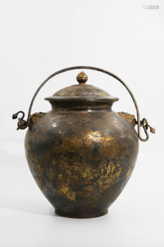Chinese Rare Silver Gold Gilded Porcelain Pot