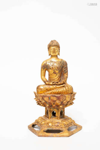 Chinese Rare Early Period Bronze Gold Gilded Buddha Statue