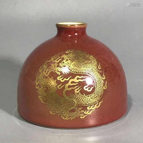 Chinese Red Glaze Gold Painted Porcelain Zun