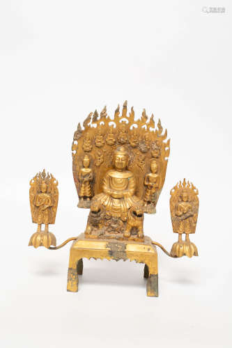 Chinese Rare Bronze Gold Gilded Buddha Statue
