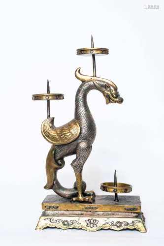 Chinese Bronze Gold Gilded Lampstand