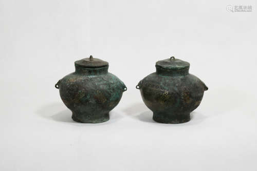 Chinese Rare Early Period Bronze Gold Painted Pot