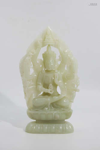 Chinese Hetian White Jade Carving Bodhisattva Statue