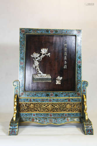 Chinese Rare Silk Enamel Zitan Rosewood Screen
