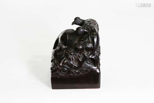 Chinese Zitan Rosewood Carved Eagle Seal