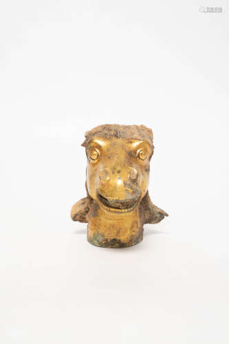 Chinese Bronze Gold Gilded Head Of Horse