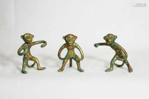 Chinese Set Of Bronze Gold Gilded Statues