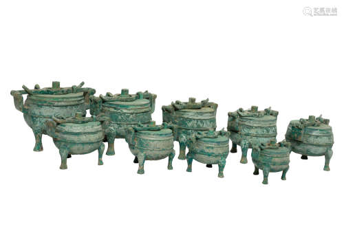 Chinese Set Of Rare Bronze Vesseles