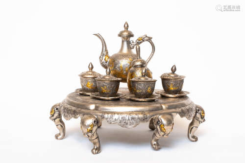 Chinese Set Of Rare Bronze Gold Gilded Vesseles