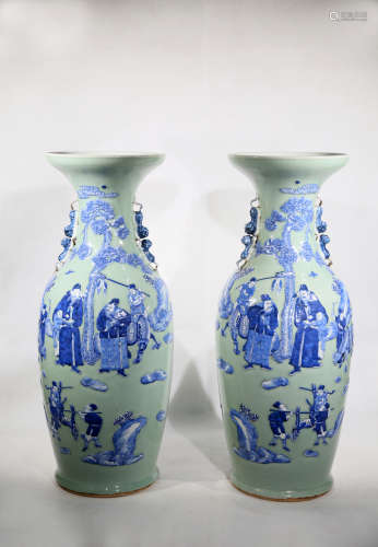 Chinese Pair Of Character Story Porcelain Bottles