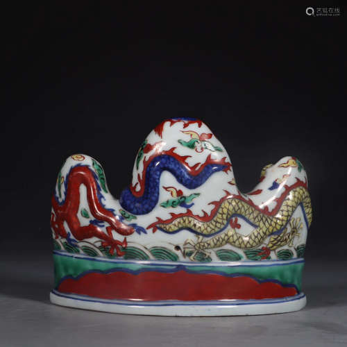 Chinese Ming Dynasty Jiajing Period Verte Rose Dragon Pattern Porcelain Brush Pot