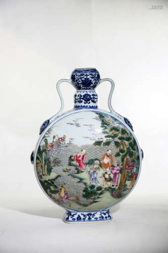 Chinese Qing Dynasty Qianlong Period Enamel Color Character Story Porcelain Binaural Pot