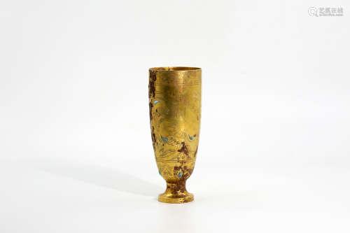 Chinese Rare Silver Gold Gilded Animal Pattern Cup