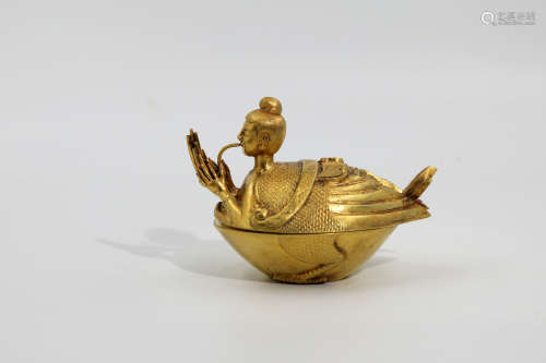Chinese Silver Gold Gilded Pot