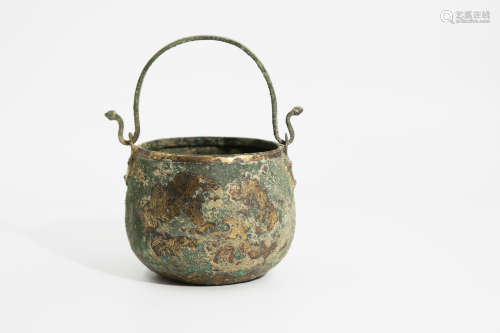 Chinese Early Period Bronze Gold Gilded Beast Pattern Pot