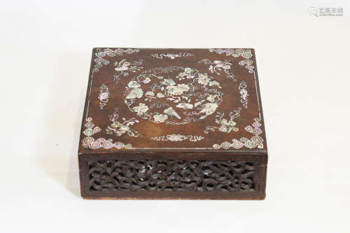 Chinese Zitan Rosewood Carved Square Box