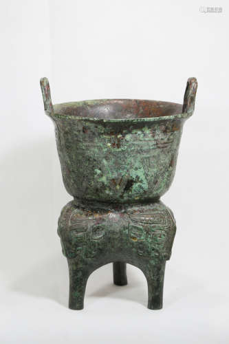 Chinese Early Period Tripod Beastpattern Bronze Furnace
