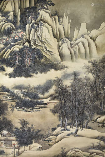 佚名 雪景山水  绢本立轴