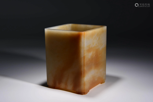 A CHINESE WHITE JADE SQUARE BRUSH POT