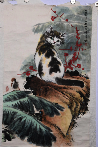 A CHINESE CAT PAINTING, LIN JIAYONG MARK