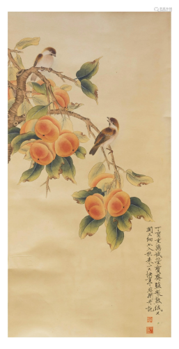 A CHINESE FLOWER&BIRD PAINTING, YU …