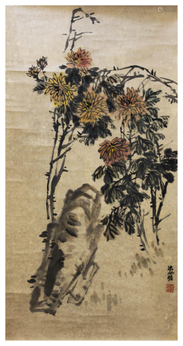 A CHINESE FLOWER PAINTING, ZHU QIZHAN MARK