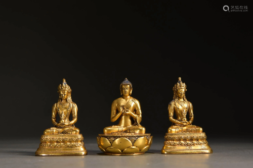 CHINESE GILD COPPER STATUES OF BUDDHAS OF TH…