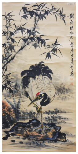 A CHINESE RED-CROWNED CRANE PAINTING…