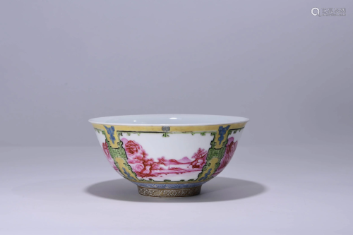 A CHINESE ENAMEL LANDSCAPE PORCELAIN BOWL