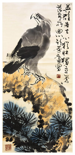 A CHINESE EAGLE PAINTING, XU LINLU MARK