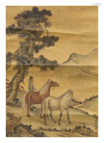 A CHINESE HORSE PAINTING, MA JIN MARK