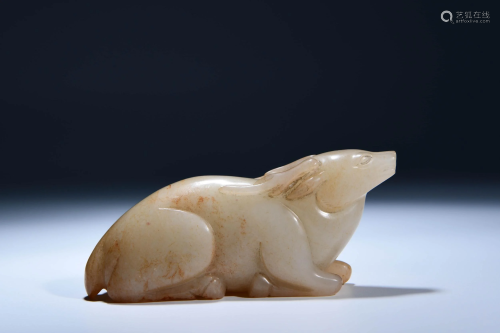 A CHINESE JADE CARVED DEER ORNAMENT