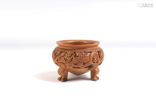 A CHINESE DRAGON PATTERN CARVED BOXWOOD…