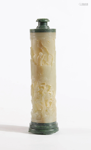 A CHINESE WHITE JADE CARVED INCENSE TUBE