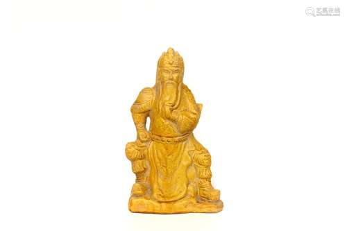 a chinese yellow glazed porcelain guangong statue