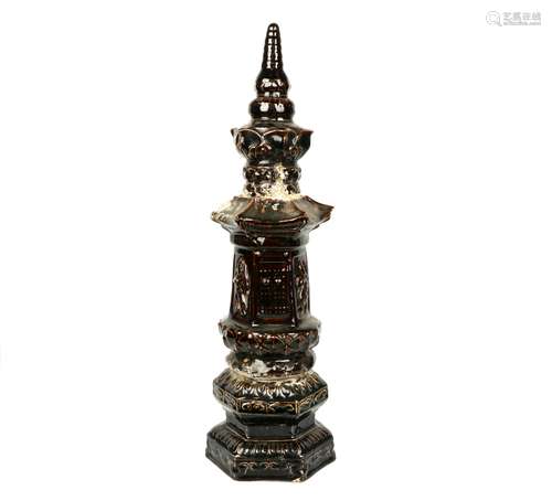 a chinese black glazed porcelain stupa