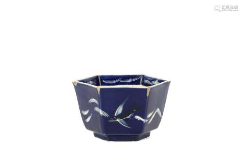 a chinese blue glazed porcelain hexagonal bowl