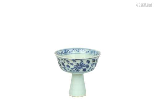 a chinese blue and white porcelain stem cup