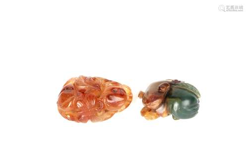 a group of two chinese jade beast ornament