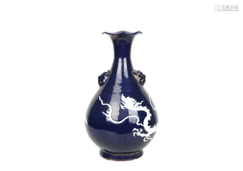 a chinese blue glazed porcelain pear shaped vase