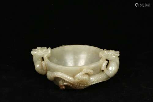 a chinese white jade dragon pattern cup