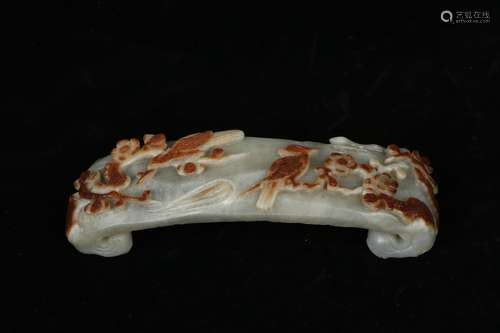 a chinese jade inkbed carved with flower and bird pattern