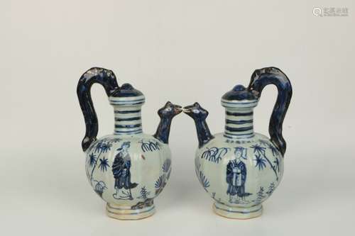 a pair of chinese blue and white porcelain pots