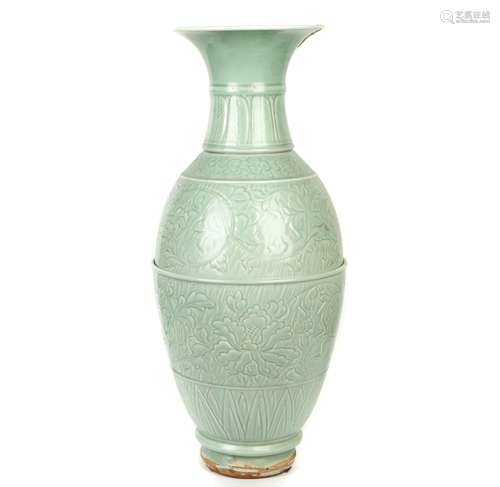 a chinese longquan kiln porcelain carved flower vase