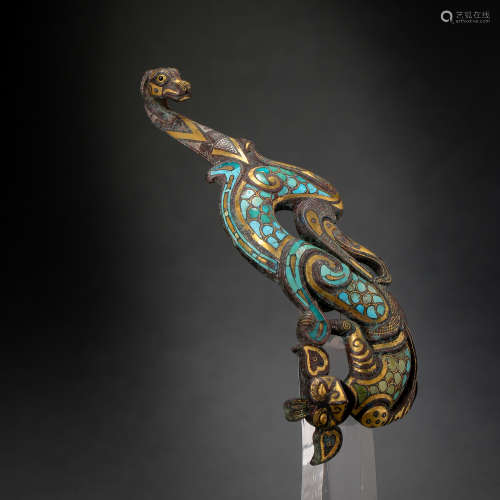 CHINESE ANCIENT  BRONZE HOOKS INLAID WITH GOLD