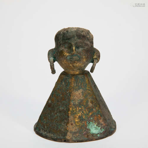 CHINESE ANCIENT BRONZE GOLD-PLATED STATUE