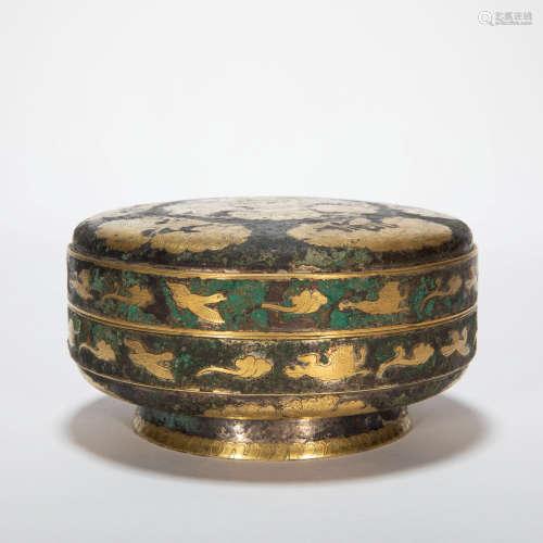 CHINESE ANCIENT BRONZE GOLD-PLATED VANITY BOX