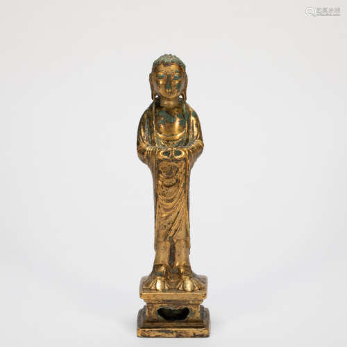 ANCIENT CHINESE BRONZE GILT BUDDHA STATUE