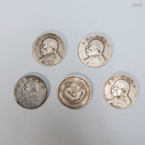FIVE ANCIENT CHINESE SILVER DOLLAR