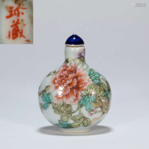CHINESE ANCIENT FAMILLE VERTE SNUFF BOTTLE